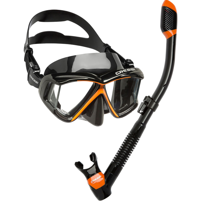 Used Cressi Pano 4 Mask Supernova Dry Adult Snorkel Set - Black / Orange / Black - DIPNDIVE