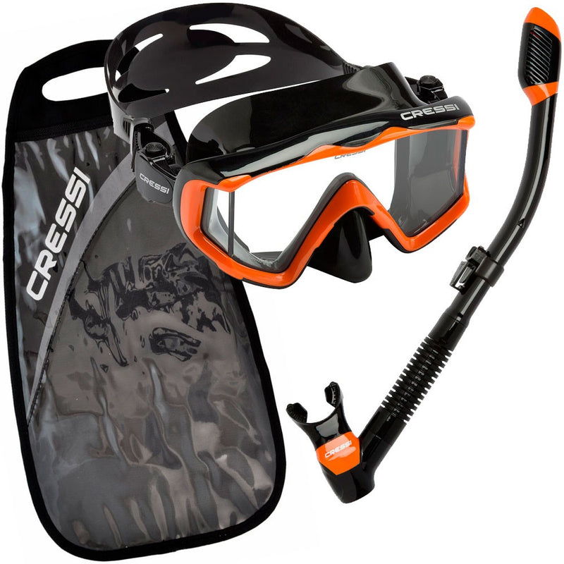 Open Box Cressi Pano 3 Mask Supernova Dry Adult Size Snorkel Combo Carring Bag Packages-Black / Orange - DIPNDIVE