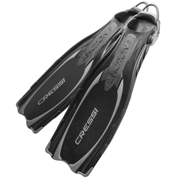 Open Box Cressi Reaction EBS Open Heel Dive Fins - Black / Silver, Size: Medium/Large - US M:9-10 / W:11-12 - DIPNDIVE