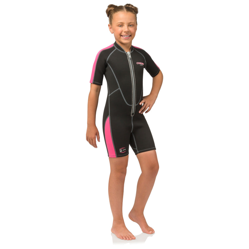 Used Cressi 2mm Girl Lido Short Scuba Diving Wetsuit - Black/Pink - X-Small - DIPNDIVE