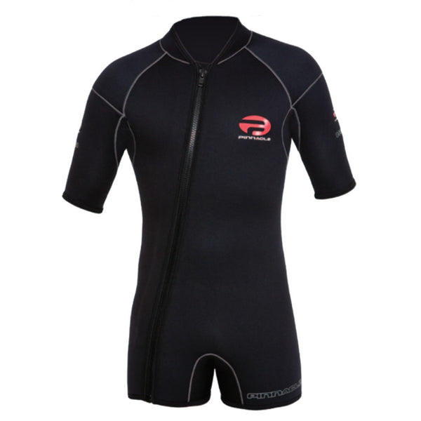 Used Pinnacle 5mm Mens Escape Hoodless Front Zip Shorty Wetsuit - Black - Large - DIPNDIVE