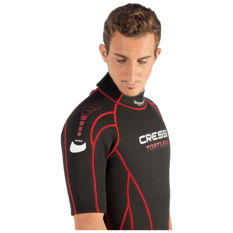 Open Box Cressi 2.5mm Man Tortuga One-Piece Shorty Wetsuit - Black/Red - Large - DIPNDIVE