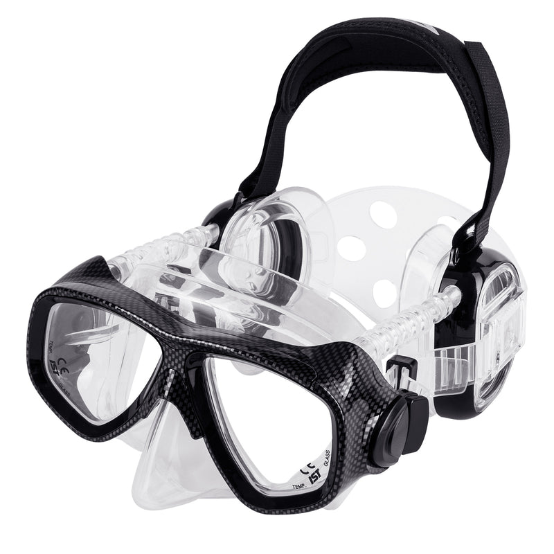 Used IST ProEar Pressure Equalization Mask with Watertight Ear Cups - Clear / Black - DIPNDIVE