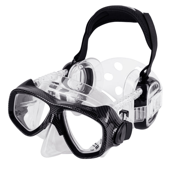 Open Box IST ProEar Pressure Equalization Mask with Watertight Ear Cups - Clear / Black - DIPNDIVE