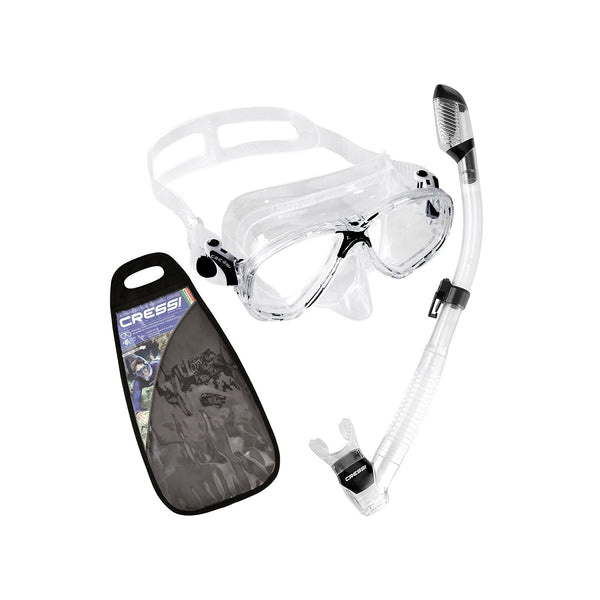 Used Cressi Marea Coloram Dry Mask and Supernova Dry Snorkel - Clear/Black - DIPNDIVE