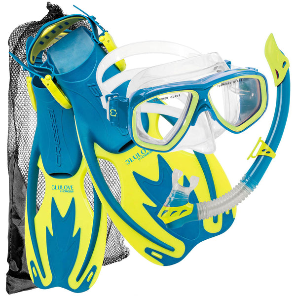 Used Cressi Junior Rocks Mask Fin Snorkel SET-Blue / Yellow-SMMD - DIPNDIVE