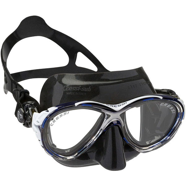 Used Cressi Eyes Evolution Crystal Adult Size Spearfishing Mask-Black / Blue - DIPNDIVE