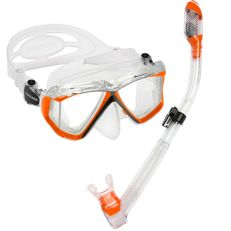 Open Box Cressi Pano 4 Mask Supernova Dry Adult Snorkel Set - Clear / Orange - DIPNDIVE