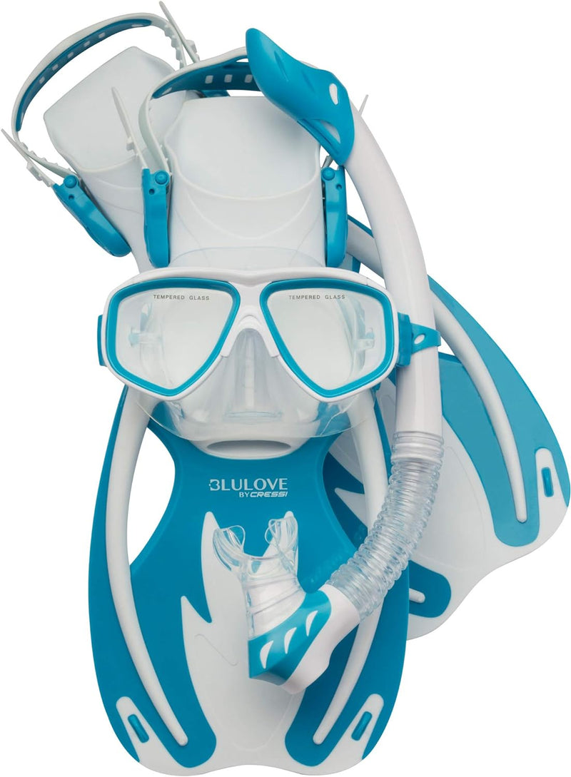 Used Cressi Junior Rocks Mask Fin Snorkel SET-White / Blue-SMMD - DIPNDIVE