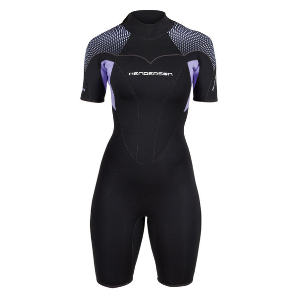 Open Box Henderson 3mm Womens Thermoprene Pro Back Zip Shorty Wetsui - Black / Lavender - 14 - DIPNDIVE