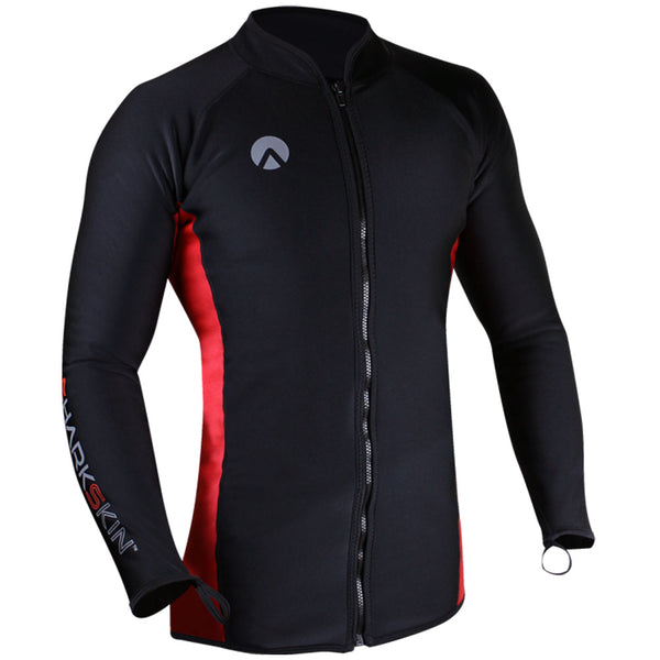 Open Box Sharkskin Mens Chillproof Long Sleeve Full Zip Shirt-3XLG-Black / Red - DIPNDIVE