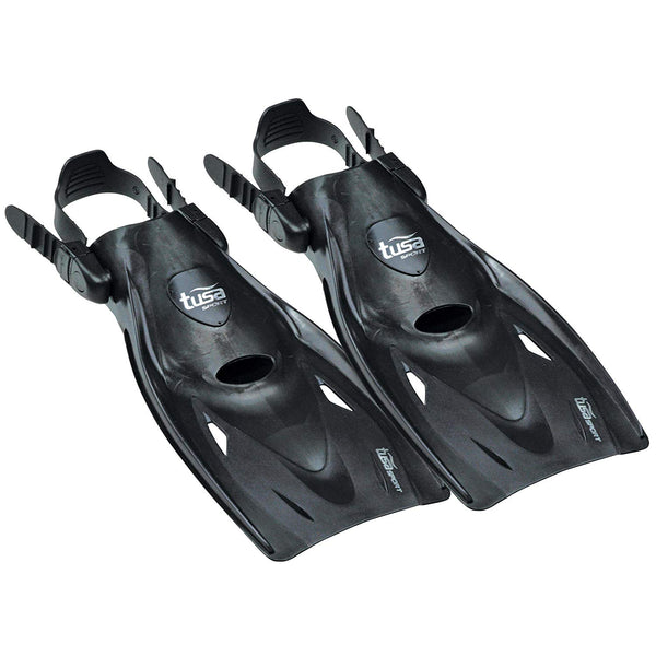 Used Tusa Sport Long Blade Snorkel Fins, Black, Size: Medium - DIPNDIVE