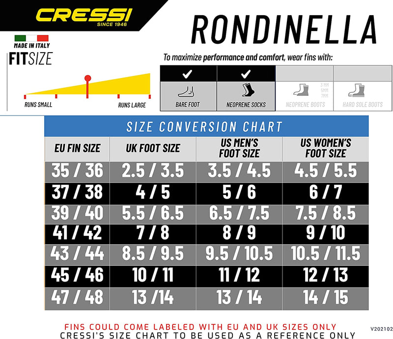 Open Box Cressi Rondinella Full Foot Fins - Blue, Size: 43/44 - DIPNDIVE