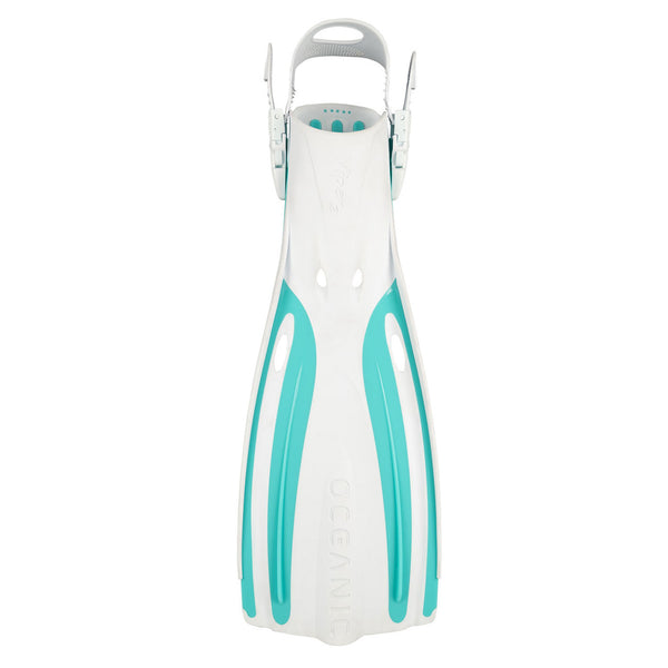 Open Box Oceanic Viper 2 Open Heel Scuba Dive Fins, White/Aqua, Size: Regular - DIPNDIVE