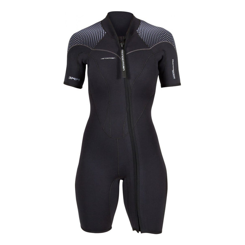 Used Henderson Women's 3mm Thermoprene Pro Front Zip Shorty Wetsuit, Black / Purple, Size: 6 - DIPNDIVE