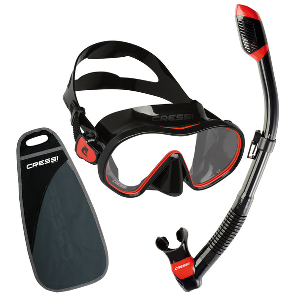 Used Cressi F-Dual and Supernova Dry Snorkel Combo - Black/Red - DIPNDIVE