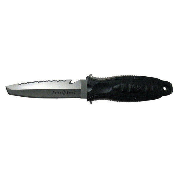 Used Aqua Lung Big Squeeze Titanium - Tanto Tip Dive Knife - Charcoal - DIPNDIVE