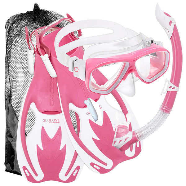 Open Box Cressi Junior Rocks Mask Fin Snorkel SET-Pink / White-LGXLG - DIPNDIVE