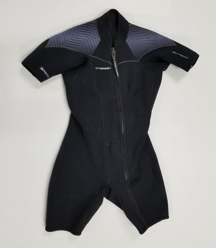 Used Henderson Women's 3mm Pro Front Zip Shorty Wetsuit, Black/Purple, Size: 14 - DIPNDIVE