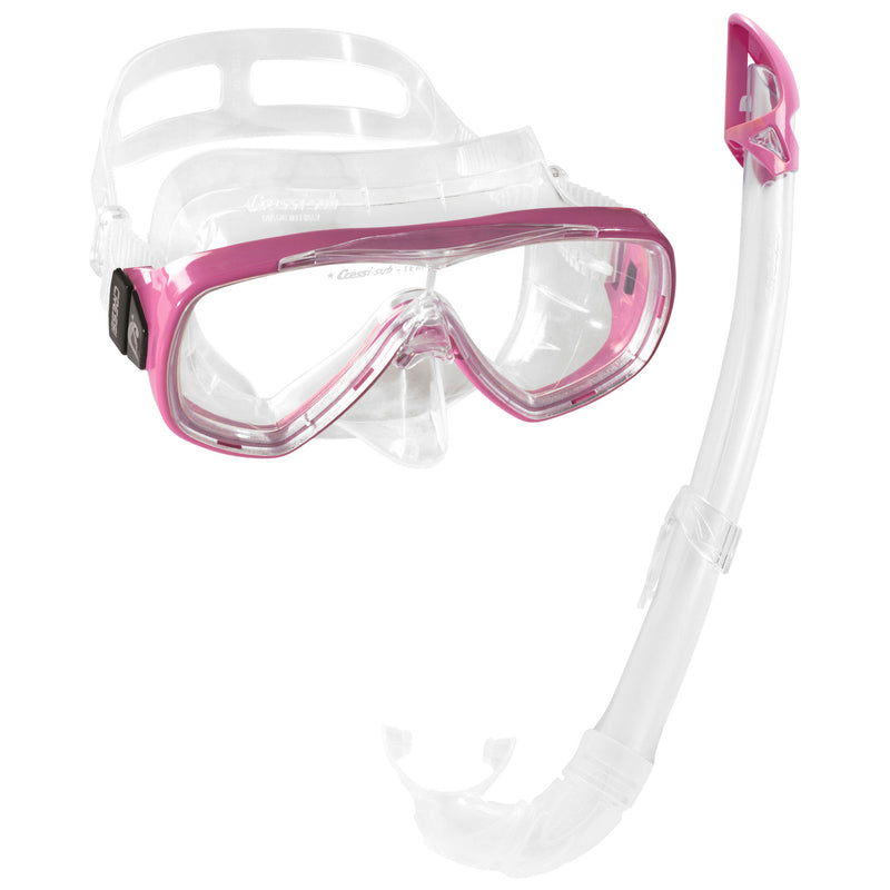 Open Box Cressi Adult Onda and Mexico Wide View Comfortable Snorkel Combo - Clear/Pink - DIPNDIVE