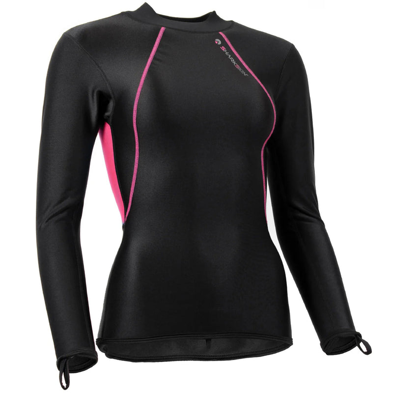 Open Box Sharkskin Womens Chillproof Long Sleeve BLK/PINK Shirt-  AUS 14 US 8 - DIPNDIVE