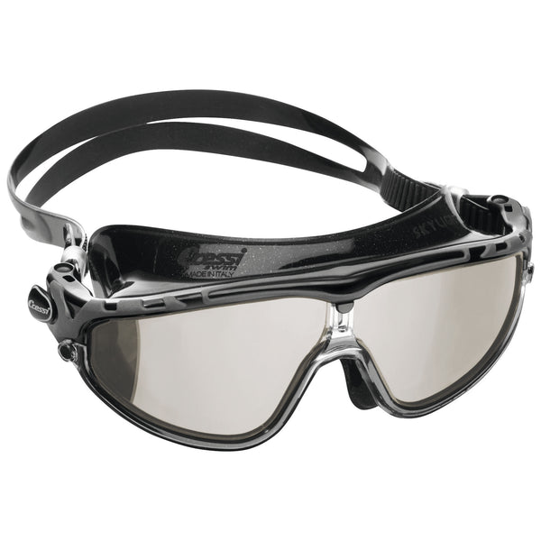 Used Cressi Adult Wide View Silicone Skylight Swimming Mask - Black/Black/Gray HD Mirrored Lens - DIPNDIVE