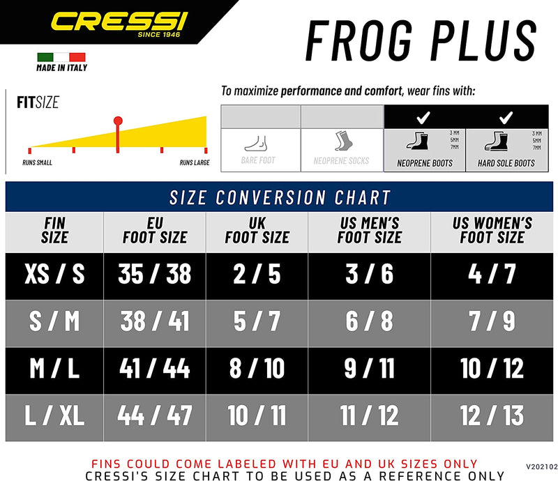 Open Box Cressi Frog Plus Open Heel Fins - Yellow-Medium/Large - DIPNDIVE