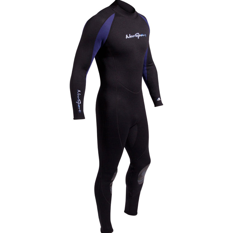 Open Box NeoSport 3/2mm Men’s Neoprene Backzip Jumpsuits-Black/Blue-Medium - DIPNDIVE