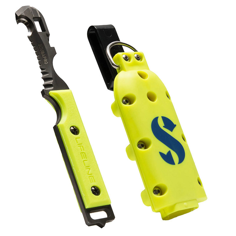 Open Box ScubaPro JAWZ Ti Scuba Dive Knife - Black/Yellow - DIPNDIVE