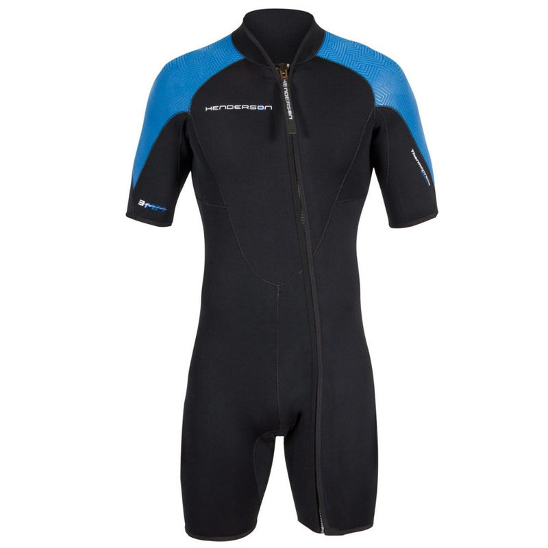 Used Henderson Men's 3mm Thermoprene Pro Front Zip Shorty Wetsuit, Black/Blue,Large - DIPNDIVE