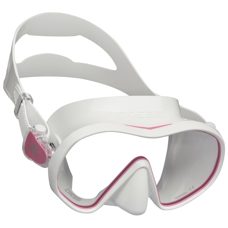 Open Box Cressi F-Dual Single Lens Frameless Scuba Mask - White/Pink - DIPNDIVE