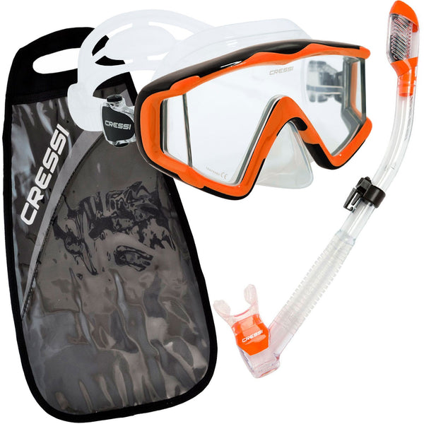 Open Box Cressi Pano 3 Mask Supernova Dry Adult Size Snorkel Combo Carring Bag Packages-Clear / Orange - DIPNDIVE