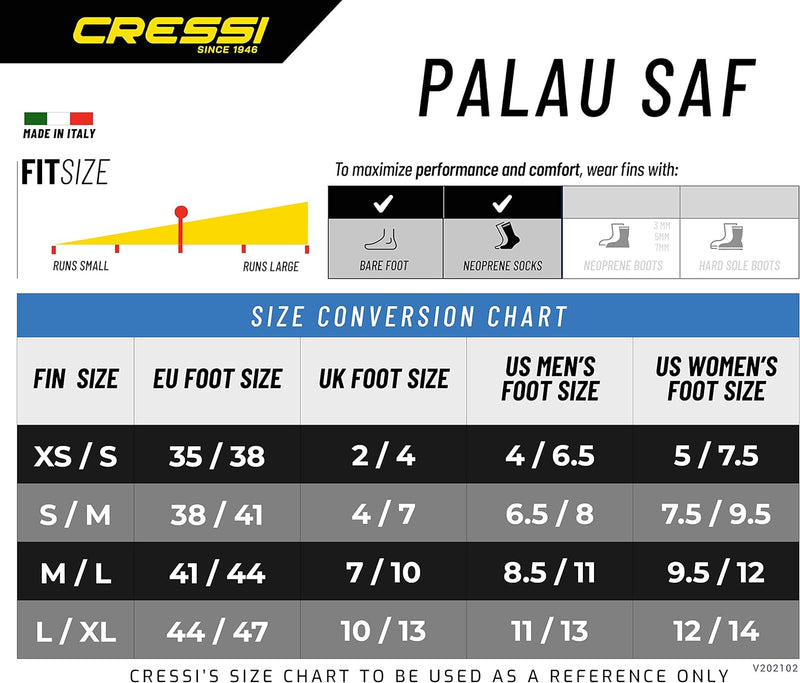 Used Cressi Palau Saf Open Heel Fins - Yellow - Medium/Large - DIPNDIVE