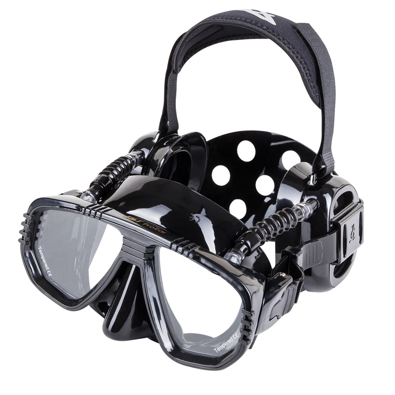 Open Box IST ProEar Pressure Equalization Mask with Watertight Ear Cups - Black / Black - DIPNDIVE