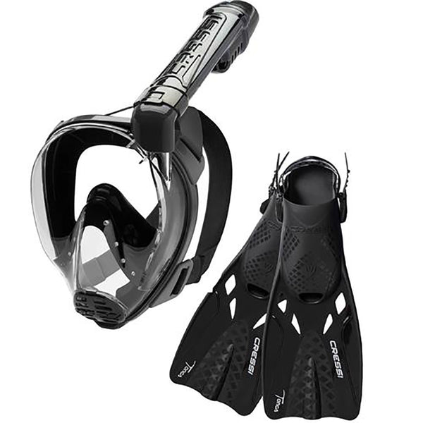 Cressi Baron Full Face Mask And Tonga Short Open Heel Fins Combo Set - DIPNDIVE