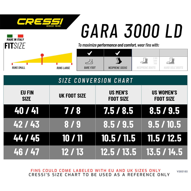 Cressi Gara 3000 LD Full Foot Fins and Fins Bag - DIPNDIVE
