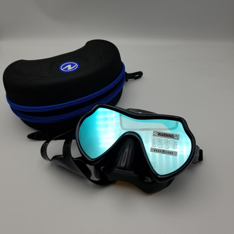 Used Aqua Lung Mistique DS Scuba Dive Mask - Black/Black Blue Lens Mirror - DIPNDIVE