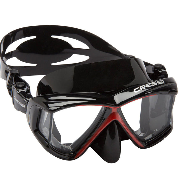 Used Cressi Panoramic 4 Window Dive Mask-Red / Black - DIPNDIVE