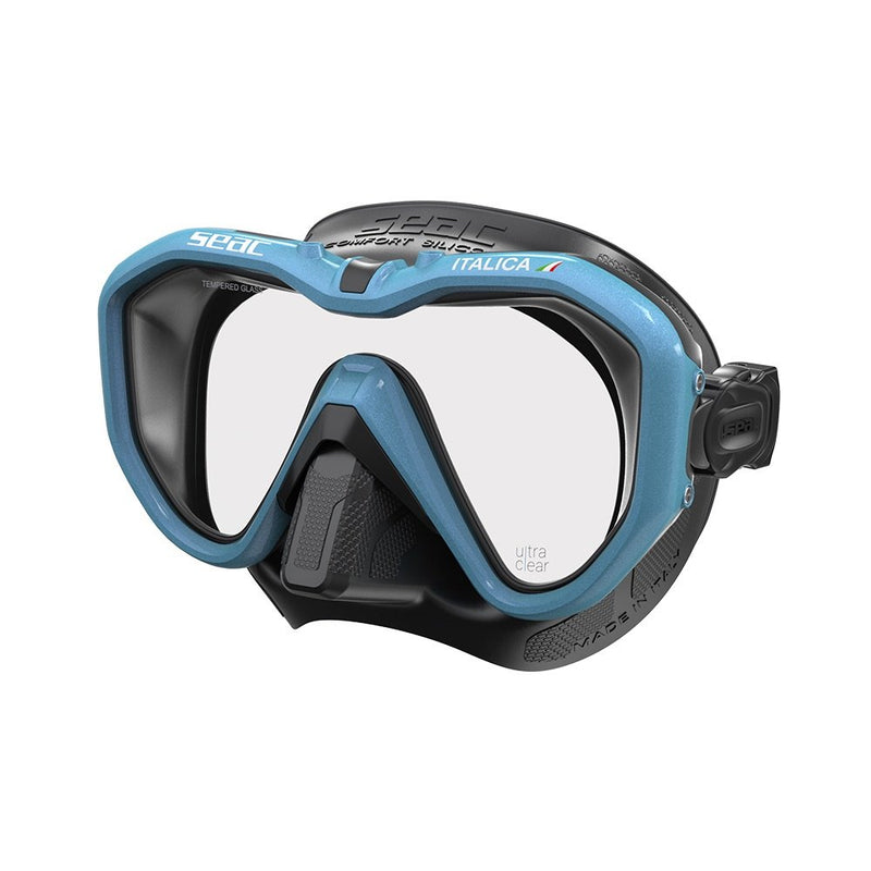 Used Seac Italica Scuba Diving Snorkeling Mask - S/BL Light Blue Metal - DIPNDIVE