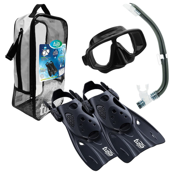 Used Tusa Platina Hyperdry Adult Travel Set - Black - Medium / US: 4-9 - DIPNDIVE