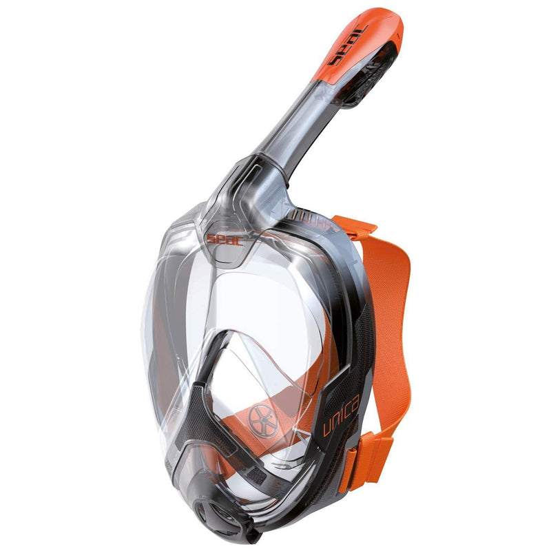 Open Box Seac Unica Full Face 180° GoPro Compatible Snorkel Mask - Black/Orange, Size: Large / X-Large - DIPNDIVE