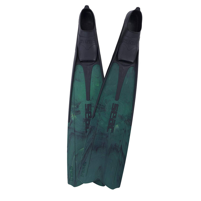 Open Box Seac Shout Camo Long Free Diving Soft and Powerful Fins for Spearfishing, Green, Size: 39/40 EU (6.5-7) - DIPNDIVE