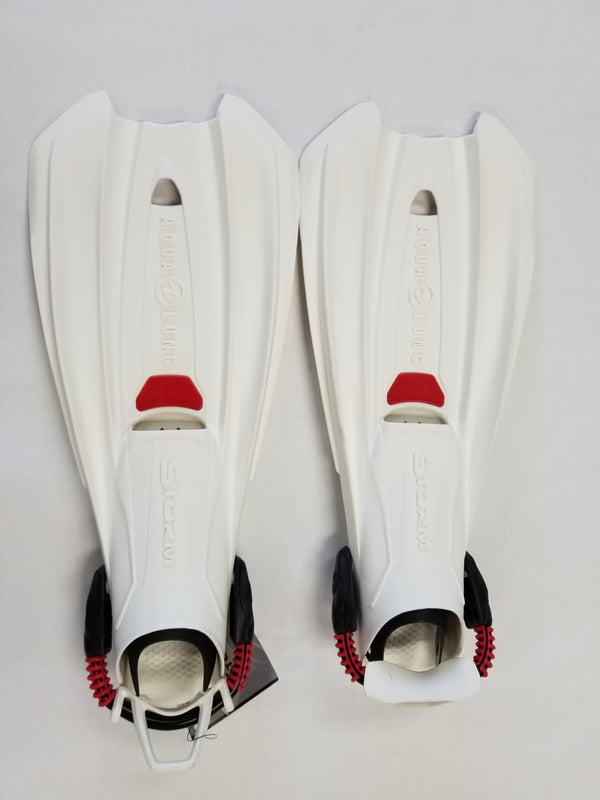 Open Box Aqua Lung Storm Dive Fins - White Arctic / Red,Medium - DIPNDIVE