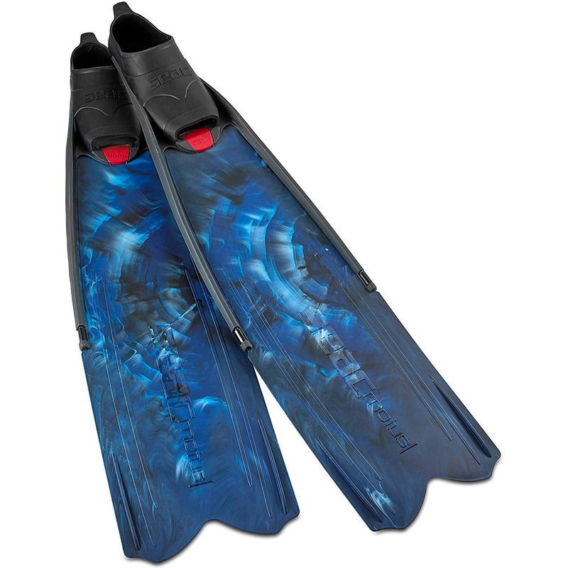 Open Box Seac Motus Long Free Diving Soft and Powerful Fins for Spearfishing, Camo Blue, Size: EU: 43-44, UK: 8.5-9.5, USA:9.5-10 - DIPNDIVE