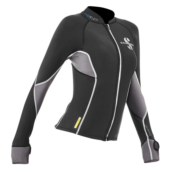 Open Box ScubaPro Women's 1.5mm Everflex Long Sleeve Rash Guard, Black, Size: Medium - DIPNDIVE