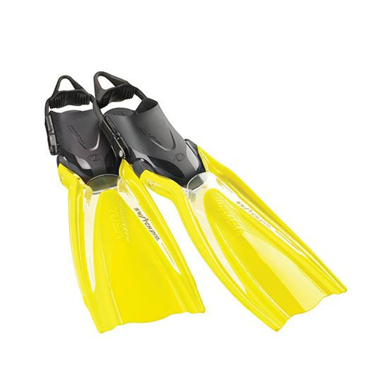 Used Tusa HyFlex Switch Pro Dive Fins, Transparent/Yellow, Size: Large - X-Large / M:10-14 / W:12-15 - DIPNDIVE