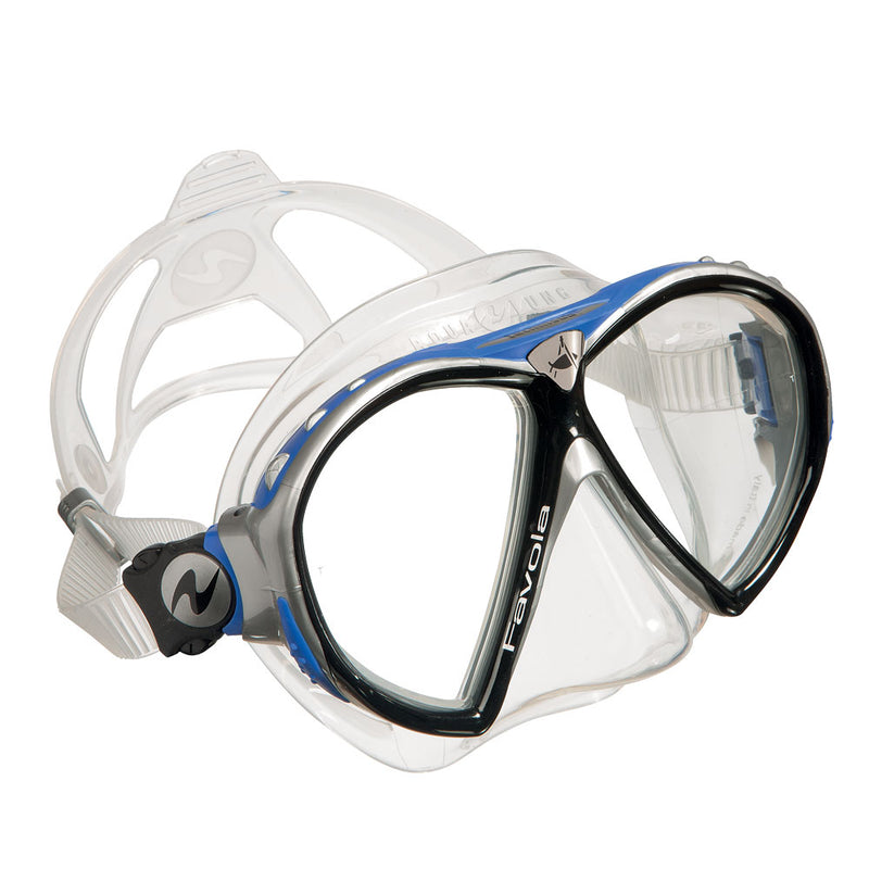 Open Box Aqua Lung Favola Double Lens Dive Mask - Black/Blue/Silver - DIPNDIVE