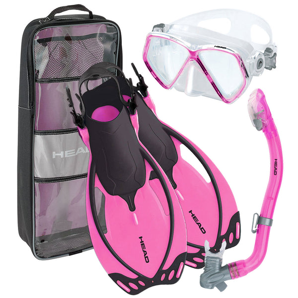 Used Head Junior Pirate Swim Mask, Allegra Fin and Pirate Dry Snorkel Set-Pink-9-13 - DIPNDIVE