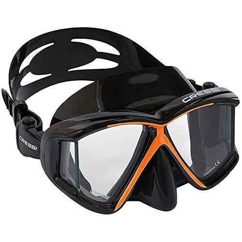 Open Box Cressi Panoramic 4 Window Dive Mask-Black / Orange - DIPNDIVE