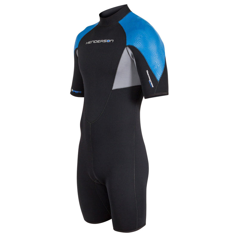 Open Box Henderson 3mm Mens Thermoprene Pro Back Zip Shorty Wetsuit - Black/Blue - Small - DIPNDIVE